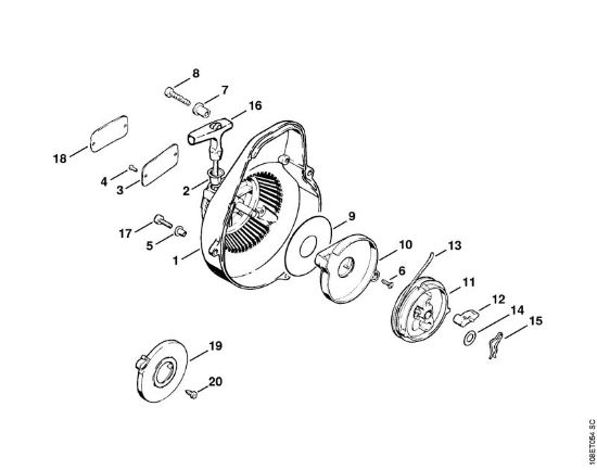 Moto-serras a gasolina (MS) 08 SEQ Dispositivo de arranque   X 18 735 099 (42.88) da marca Stihl