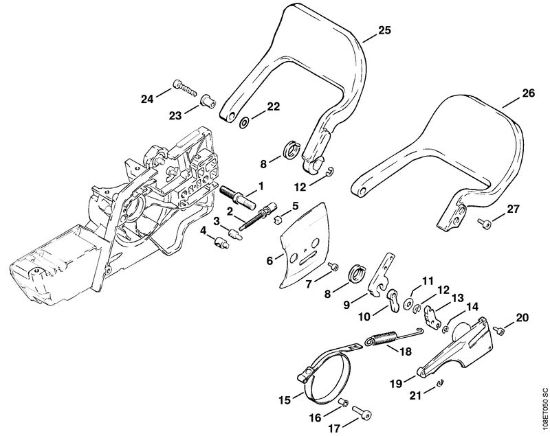 Moto-serras a gasolina (MS) 08 SEQ Freio de corrente, Protector da marca Stihl