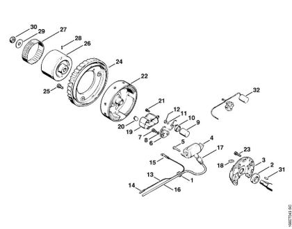 Moto-serras a gasolina (MS) 090 AV Sistema de ignição da marca Stihl