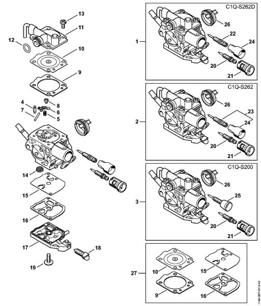 Moto-serras a gasolina (MS) MS 150 C-E Carburador C1Q-S262, C1Q-S200 da marca Stihl