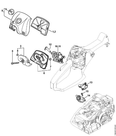 Moto-serras a gasolina (MS) MS 150 C-E Filtro de ar, Tampa da caixa do carburador da marca Stihl