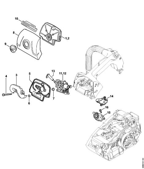 Moto-serras a gasolina (MS) MS 150 TC-E Filtro de ar, Tampa da caixa do carburador da marca Stihl