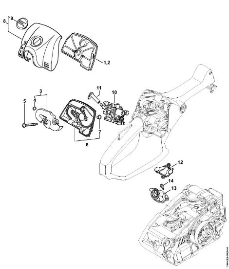 Moto-serras a gasolina (MS) MS 151 C-E Filtro de ar, Tampa da caixa do carburador da marca Stihl