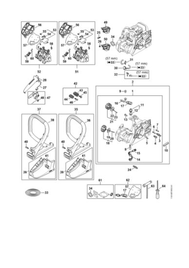 Imagem de Cárter do motor, Filtro de ar, Sistema anti-vibratório, Tubo do punho MS 162 C-BE