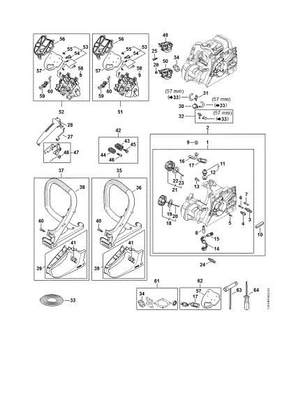 Imagem de Cárter do motor, Filtro de ar, Sistema anti-vibratório, Tubo do punho MS 162 C-BE
