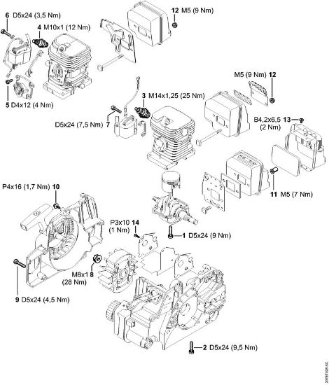 Moto-serras a gasolina (MS) MS 170 2-MIX Binários de aperto da marca Stihl