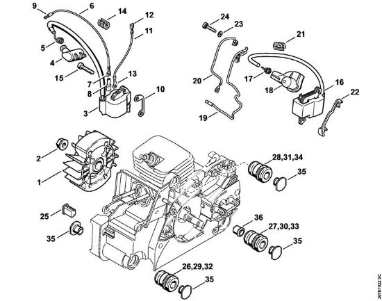 Moto-serras a gasolina (MS) MS 170 2-MIX Sistema de ignição, Sistema anti-vibratório da marca Stihl