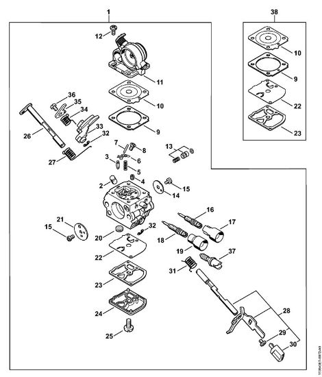 Moto-serras a gasolina (MS) MS 171 Carburador C1Q-S123 da marca Stihl