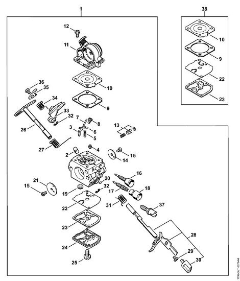 Moto-serras a gasolina (MS) MS 171 Carburador C1Q-S217 da marca Stihl