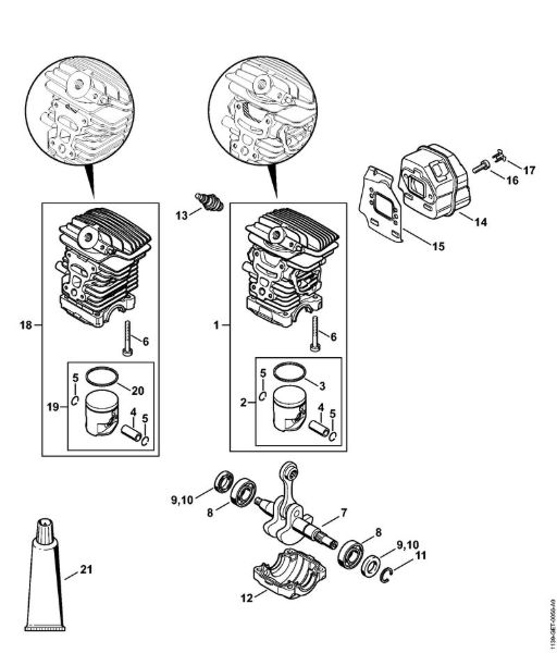 Moto-serras a gasolina (MS) MS 171 Cilindro, Silenciador da marca Stihl