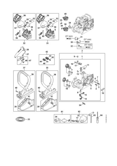 Imagem de Cárter do motor, Filtro de ar, Sistema anti-vibratório, Tubo do punho MS 172