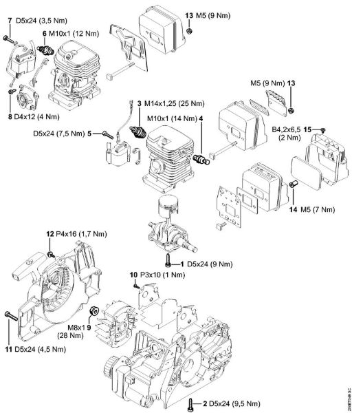 Moto-serras a gasolina (MS) MS 180 C-B Binários de aperto da marca Stihl