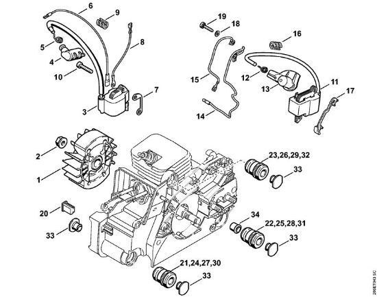 Moto-serras a gasolina (MS) MS 180 C-B Sistema de ignição, Sistema anti-vibratório da marca Stihl