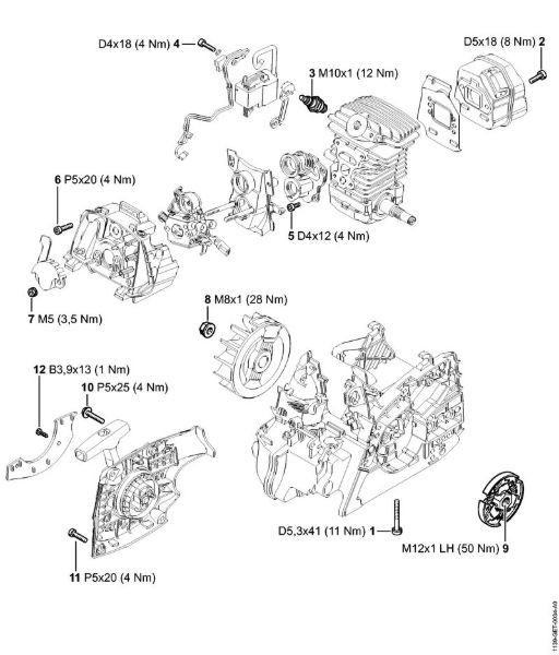 Moto-serras a gasolina (MS) MS 181 Binários de aperto da marca Stihl