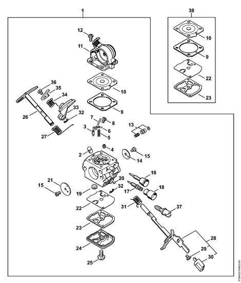 Moto-serras a gasolina (MS) MS 181 Carburador C1Q-S121 MS 181 (02.2011) da marca Stihl