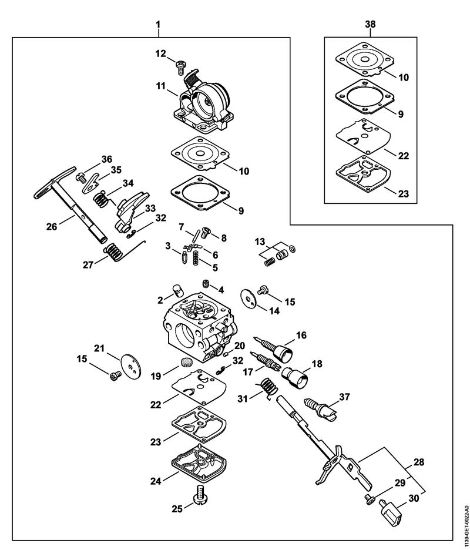 Moto-serras a gasolina (MS) MS 181 Carburador C1Q-S191 MS 181 (27.2013), (02.2011) da marca Stihl