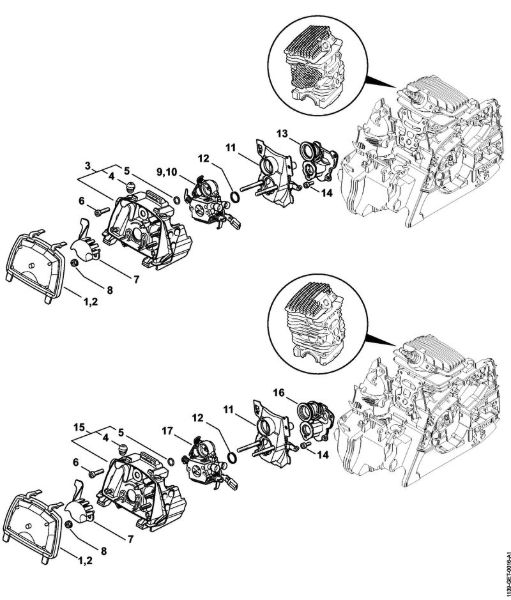 Moto-serras a gasolina (MS) MS 181 Filtro de ar, Cotovelo MS 181 da marca Stihl