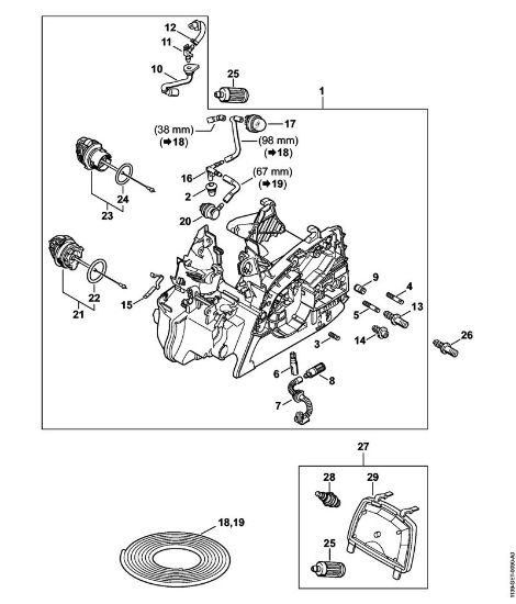 Moto-serras a gasolina (MS) MS 181 C-BE Cárter do motor ErgoStart da marca Stihl