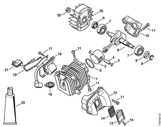 Moto-serras a gasolina (MS) MS 190 T Cilindro com pistão, Sistema de ignição da marca Stihl