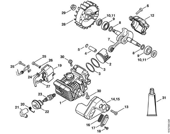Moto-serras a gasolina (MS) MS 192 C-E Cilindro com pistão, Sistema de ignição da marca Stihl