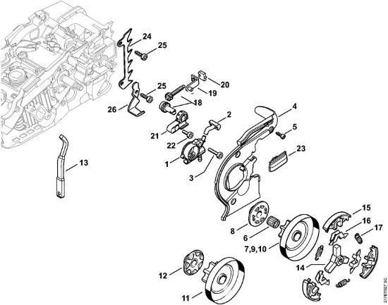 Moto-serras a gasolina (MS) MS 192 TC-E Bomba de óleo, Embreagem da marca Stihl