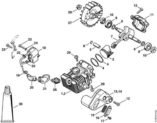 Moto-serras a gasolina (MS) MS 192 TC-E Cilindro com pistão, Sistema de ignição da marca Stihl