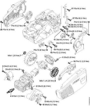 Moto-serras a gasolina (MS) MS 193 C-E Binários de aperto da marca Stihl
