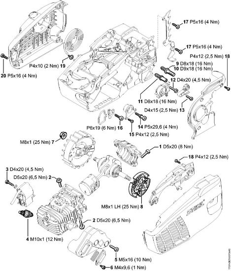 Moto-serras a gasolina (MS) MS 193 T Binários de aperto da marca Stihl