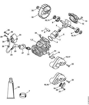 Moto-serras a gasolina (MS) MS 193 T Cilindro com pistão, Sistema de ignição da marca Stihl