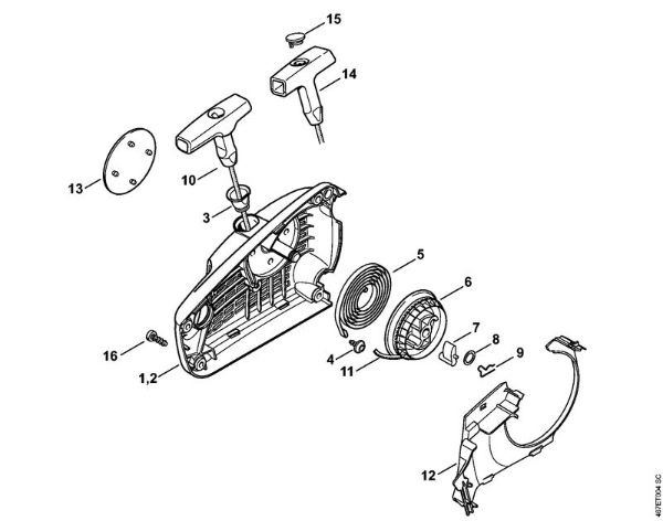 Moto-serras a gasolina (MS) MS 193 T Dispositivo de arranque da marca Stihl