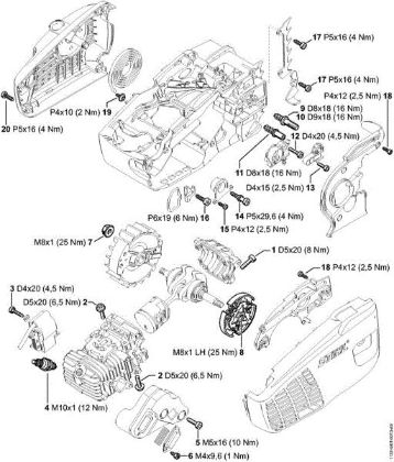 Moto-serras a gasolina (MS) MS 193 TC-E Binários de aperto da marca Stihl
