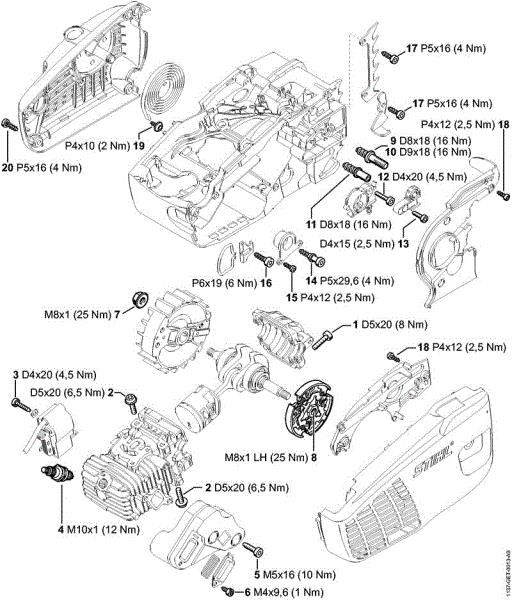 Moto-serras a gasolina (MS) MS 193 TC-E Binários de aperto da marca Stihl