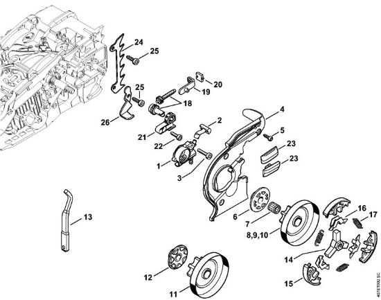 Moto-serras a gasolina (MS) MS 193 TC-E Bomba de óleo, Embreagem da marca Stihl