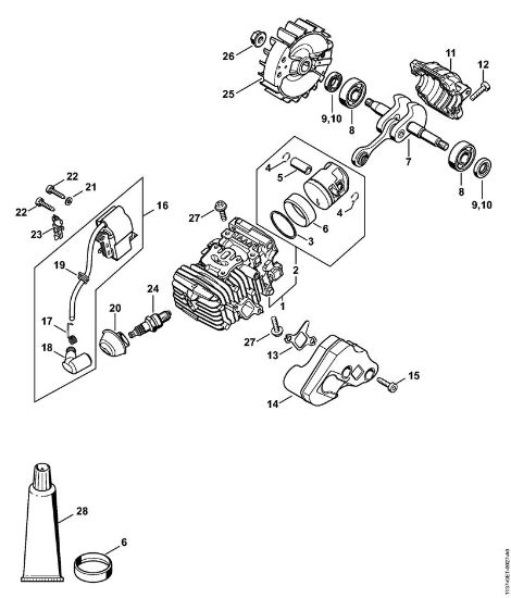 Moto-serras a gasolina (MS) MS 194 C-E Cilindro com pistão, Sistema de ignição da marca Stihl