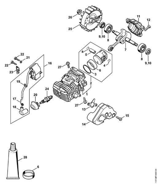 Moto-serras a gasolina (MS) MS 194 C-E Cilindro com pistão, Sistema de ignição da marca Stihl