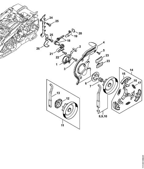 Moto-serras a gasolina (MS) MS 194 TC-E Bomba de óleo, Embreagem da marca Stihl