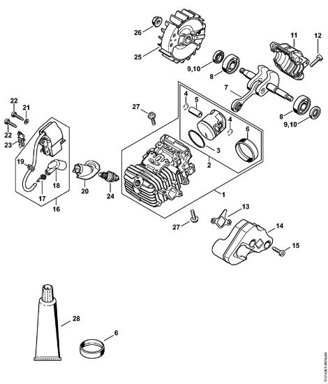 Moto-serras a gasolina (MS) MS 194 TC-E Cilindro com pistão, Sistema de ignição da marca Stihl