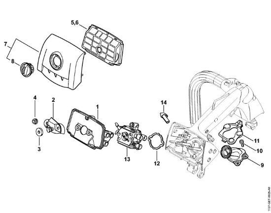 Moto-serras a gasolina (MS) MS 194 TC-E Filtro de ar, Cotovelo da marca Stihl