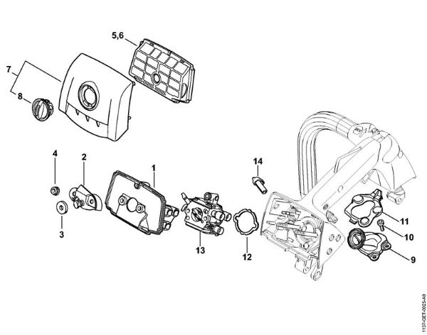 Moto-serras a gasolina (MS) MS 194 TC-E Filtro de ar, Cotovelo da marca Stihl