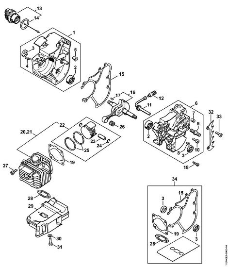 Moto-serras a gasolina (MS) MS 200 Caixa da cambota, Cilindro da marca Stihl