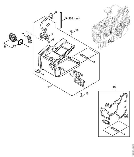 Moto-serras a gasolina (MS) MS 200 Caixa do tanque MS 200 da marca Stihl