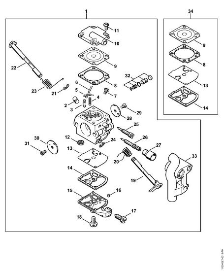 Moto-serras a gasolina (MS) MS 200 Carburador C1Q-S127 da marca Stihl