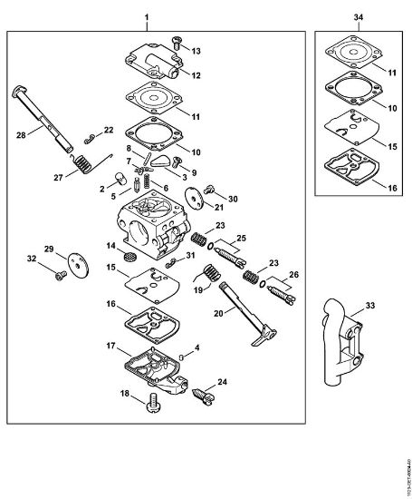 Moto-serras a gasolina (MS) MS 200 Carburador C1Q-S32 (20.2003), (41.2006) da marca Stihl