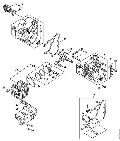 Moto-serras a gasolina (MS) MS 200 T Caixa da cambota, Cilindro da marca Stihl