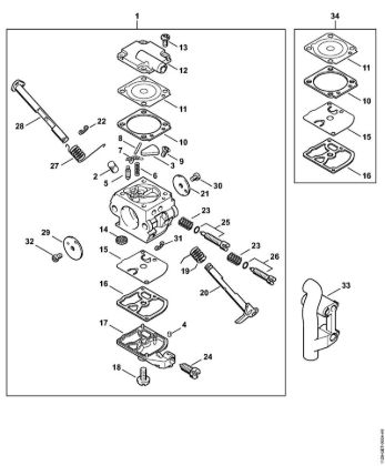 Moto-serras a gasolina (MS) MS 200 T Carburador C1Q-S32 (20.2003), (41.2006) da marca Stihl