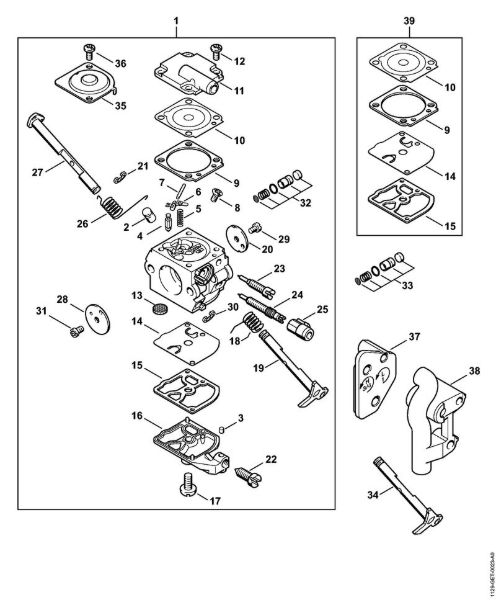 Moto-serras a gasolina (MS) MS 200 T Carburador C1Q-S61 (32.2005), (41.2006), (19.2008) da marca Stihl
