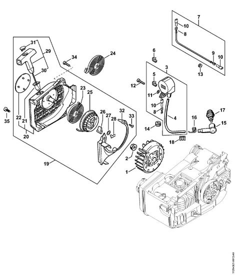 Moto-serras a gasolina (MS) MS 200 T Sistema de ignição, Dispositivo de arranque da marca Stihl