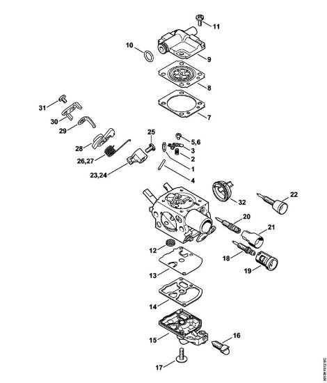 Moto-serras a gasolina (MS) MS 201 Carburador C1Q-S250, C1Q-S248, C1Q-S214, C1Q-S188 da marca Stihl