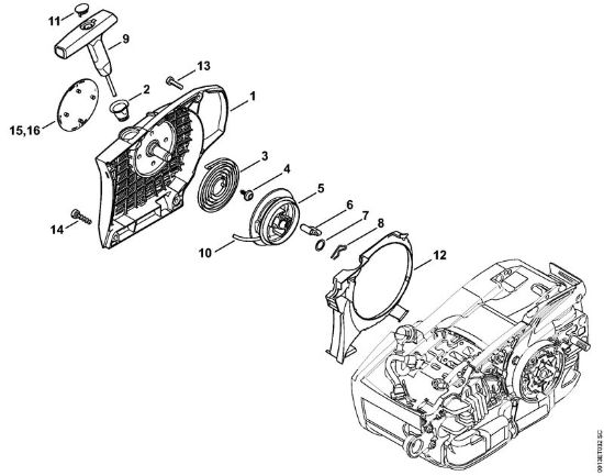Moto-serras a gasolina (MS) MS 201 Dispositivo de arranque da marca Stihl