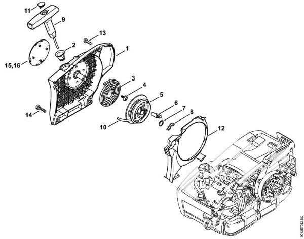 Moto-serras a gasolina (MS) MS 201 Dispositivo de arranque da marca Stihl